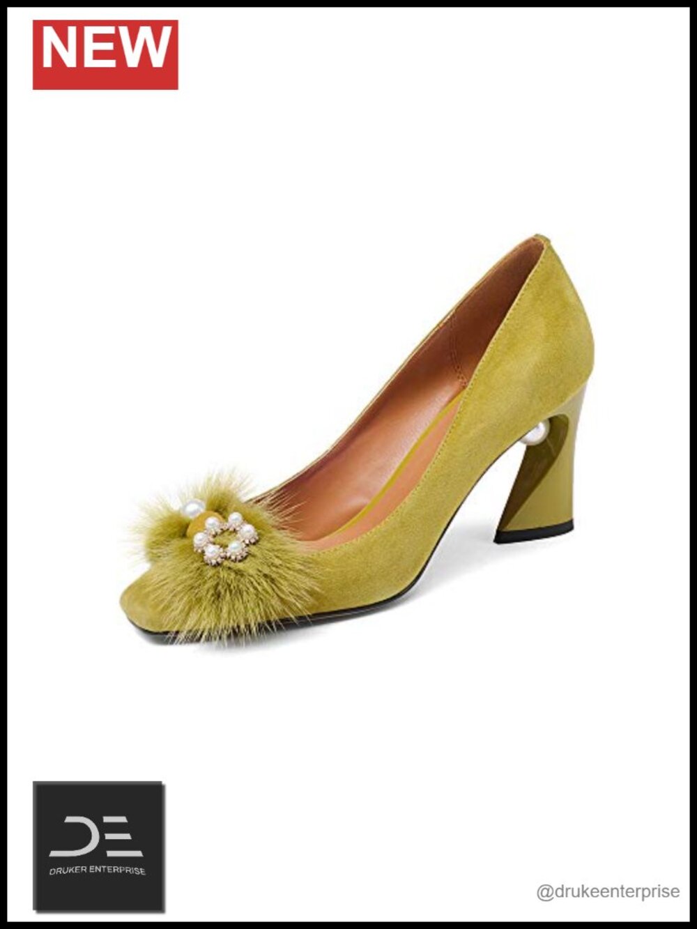 Vintage Handmade Suede Leather Pumps Square Toe Block Heel Floral Pearl